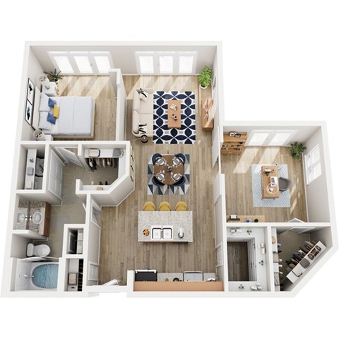 Floor plan for 1 bed, 1 bath, 976 sqft